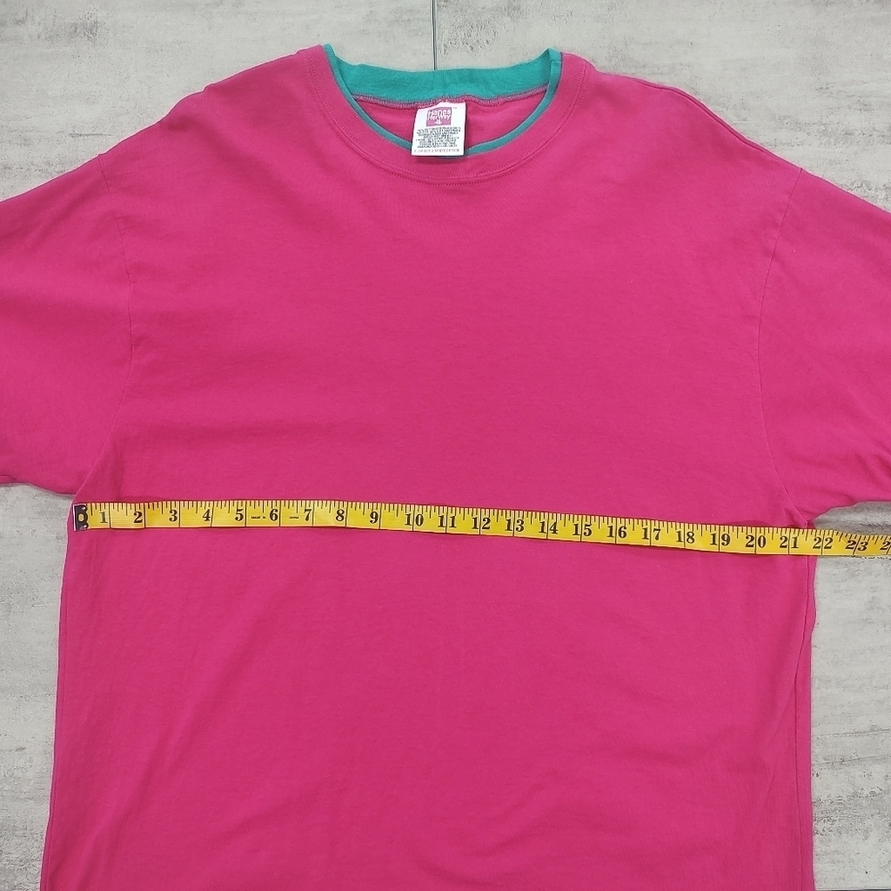 Vintage Hanes Her Way Pink Green Round Neck Short Sleeve Shirt Size XL - Picture 3 of 5